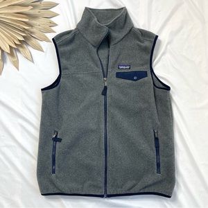 Patagonia Synchilla Snap-T Forge Grey and Blue Fleece Full Zip Vest Size Medium